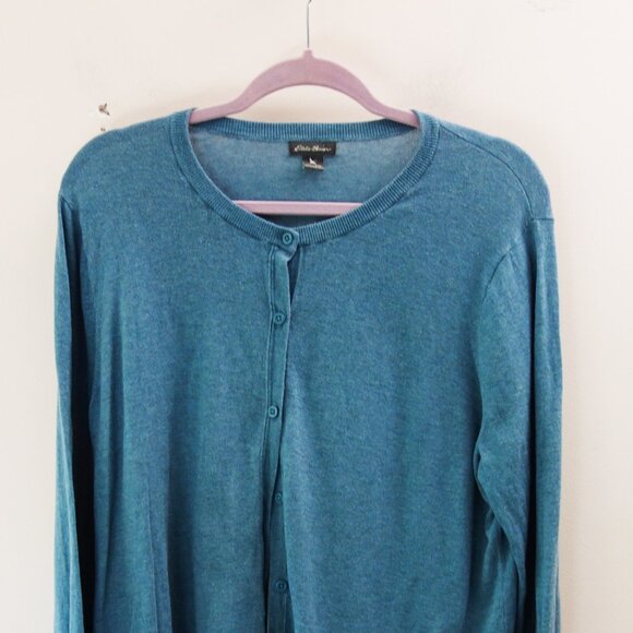 Eddie Bauer Cotton And Tencel Lightweight Button Up Cardigan Teal Plus Size 2X - Picture 2 of 7
